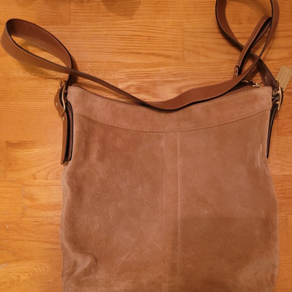 Coach Tan Suede Messenger Crossbody Bag Gray Interior New & Never Used